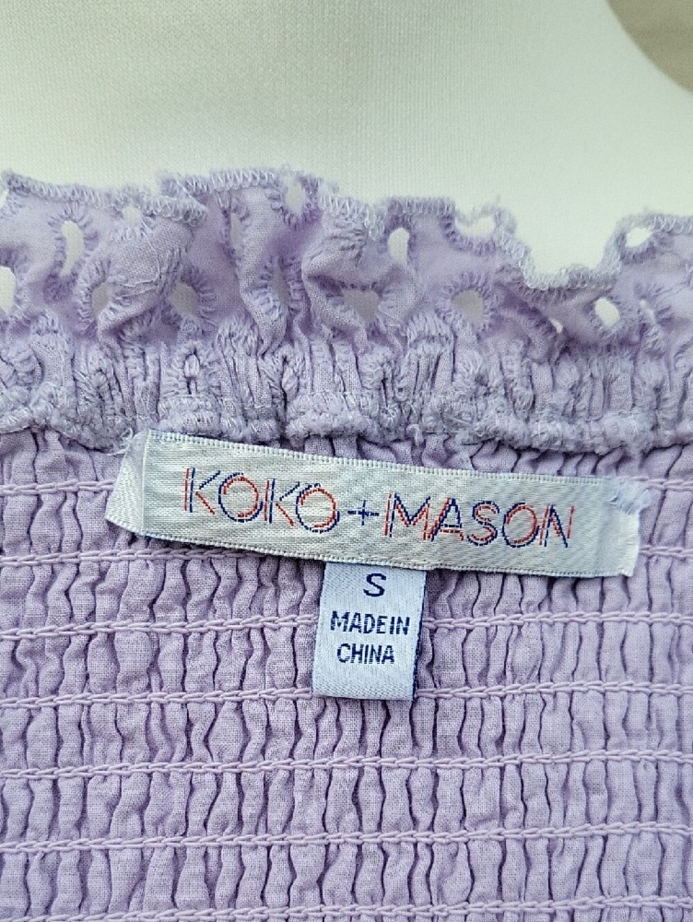 Koko & Mason Lavender Eyelet Maxi Dress Smocked Tie Straps Women's Size Small - Picture 9 of 13